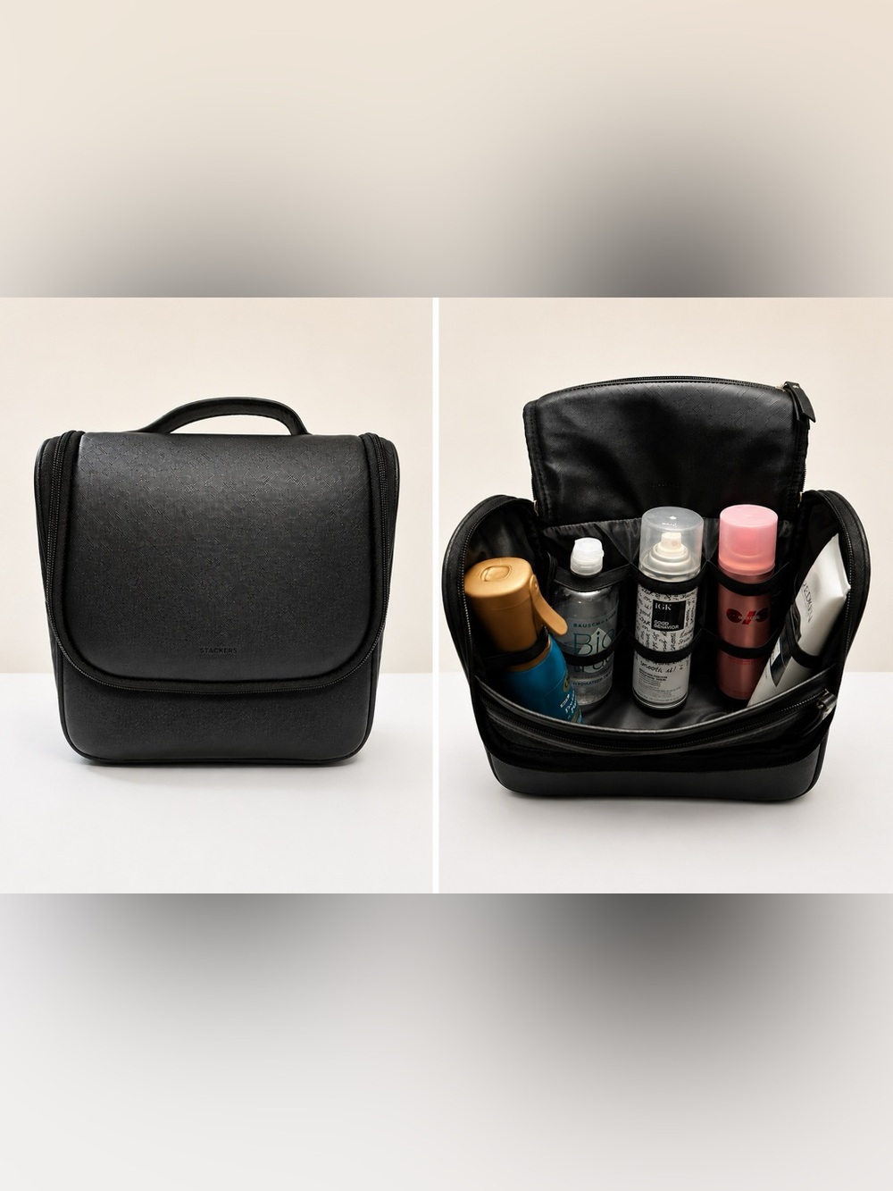 Stackers Black Hanging Washbag Travel Toiletry Bag Makeup Cosmetic Organizer